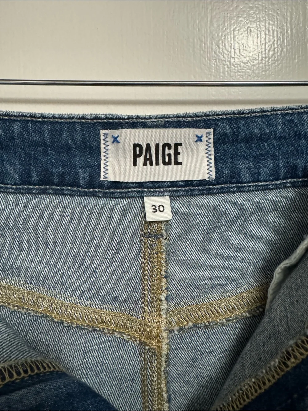 PAIGE Mid-Blue Straight-Leg Denim Skirt with Front Slit